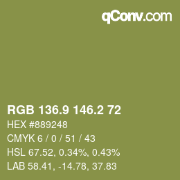カラーコード: RGB 136.9 146.2 72 | qconv.com