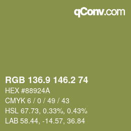 カラーコード: RGB 136.9 146.2 74 | qconv.com