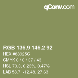 Color code: RGB 136.9 146.2 92 | qconv.com