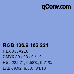 カラーコード: RGB 136.9 162 224 | qconv.com