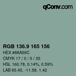 カラーコード: RGB 136.9 165 156 | qconv.com