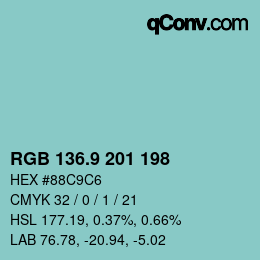Color code: RGB 136.9 201 198 | qconv.com