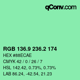 カラーコード: RGB 136.9 236.2 174 | qconv.com
