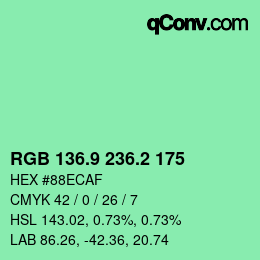 カラーコード: RGB 136.9 236.2 175 | qconv.com