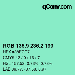 カラーコード: RGB 136.9 236.2 199 | qconv.com