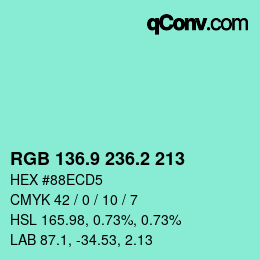 カラーコード: RGB 136.9 236.2 213 | qconv.com