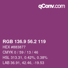 カラーコード: RGB 136.9 56.2 119 | qconv.com