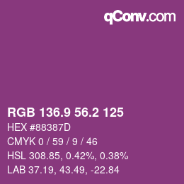 カラーコード: RGB 136.9 56.2 125 | qconv.com