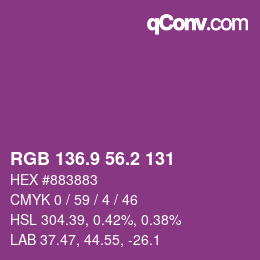 カラーコード: RGB 136.9 56.2 131 | qconv.com