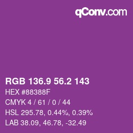 カラーコード: RGB 136.9 56.2 143 | qconv.com