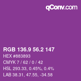 カラーコード: RGB 136.9 56.2 147 | qconv.com