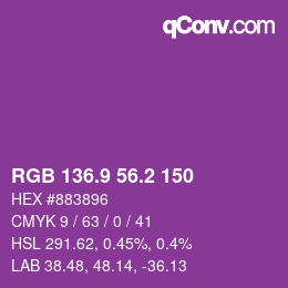 カラーコード: RGB 136.9 56.2 150 | qconv.com