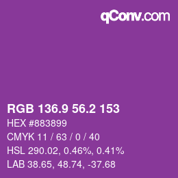 カラーコード: RGB 136.9 56.2 153 | qconv.com