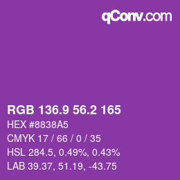 カラーコード: RGB 136.9 56.2 165 | qconv.com