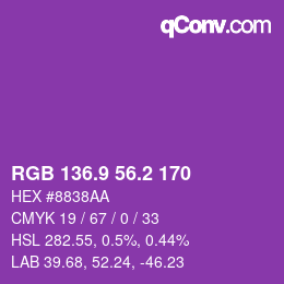 カラーコード: RGB 136.9 56.2 170 | qconv.com