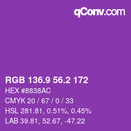カラーコード: RGB 136.9 56.2 172 | qconv.com
