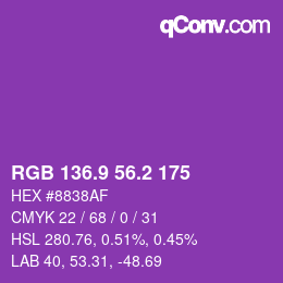 カラーコード: RGB 136.9 56.2 175 | qconv.com