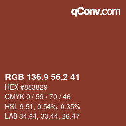 カラーコード: RGB 136.9 56.2 41 | qconv.com