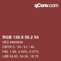 Color code: RGB 136.9 56.2 54 | qconv.com