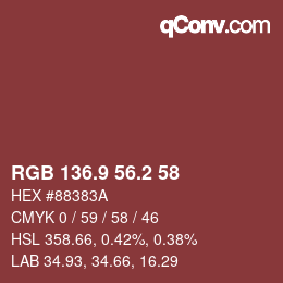 Color code: RGB 136.9 56.2 58 | qconv.com