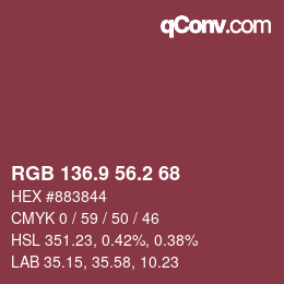 Color code: RGB 136.9 56.2 68 | qconv.com