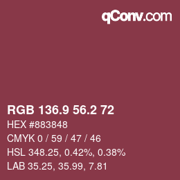 Color code: RGB 136.9 56.2 72 | qconv.com
