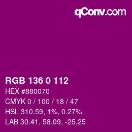 Color code: RGB 136 0 112 | qconv.com