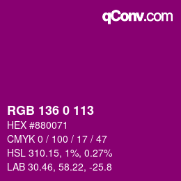 Color code: RGB 136 0 113 | qconv.com