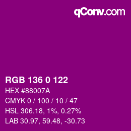 Color code: RGB 136 0 122 | qconv.com