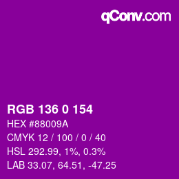 颜色代码: RGB 136 0 154 | qconv.com