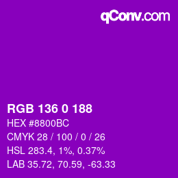 Color code: RGB 136 0 188 | qconv.com