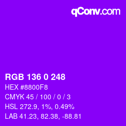 Color code: RGB 136 0 248 | qconv.com