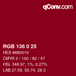 Color code: RGB 136 0 25 | qconv.com