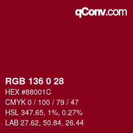 Color code: RGB 136 0 28 | qconv.com