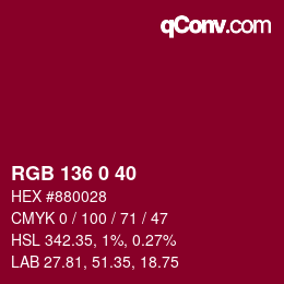 カラーコード: RGB 136 0 40 | qconv.com