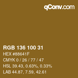 Color code: RGB 136 100 31 | qconv.com