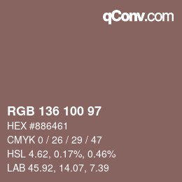 カラーコード: RGB 136 100 97 | qconv.com