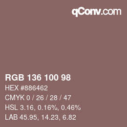 Color code: RGB 136 100 98 | qconv.com