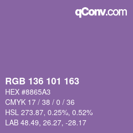 Color code: RGB 136 101 163 | qconv.com