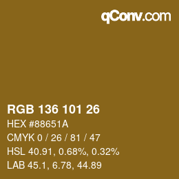 Color code: RGB 136 101 26 | qconv.com