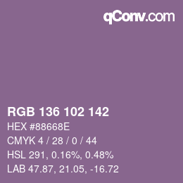 Color code: RGB 136 102 142 | qconv.com