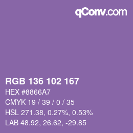 Color code: RGB 136 102 167 | qconv.com