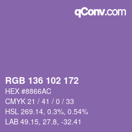 Color code: RGB 136 102 172 | qconv.com