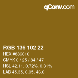 Color code: RGB 136 102 22 | qconv.com