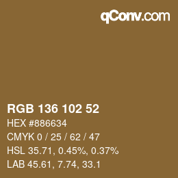 Color code: RGB 136 102 52 | qconv.com