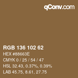 Color code: RGB 136 102 62 | qconv.com