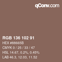 Color code: RGB 136 102 91 | qconv.com