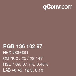 カラーコード: RGB 136 102 97 | qconv.com