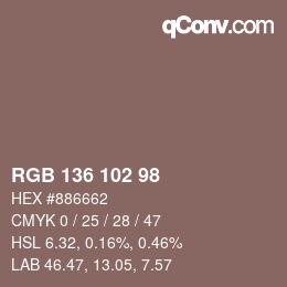 Color code: RGB 136 102 98 | qconv.com