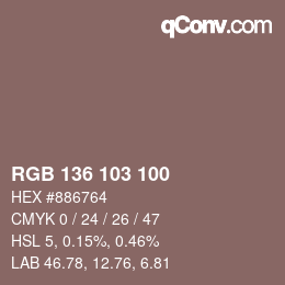 カラーコード: RGB 136 103 100 | qconv.com